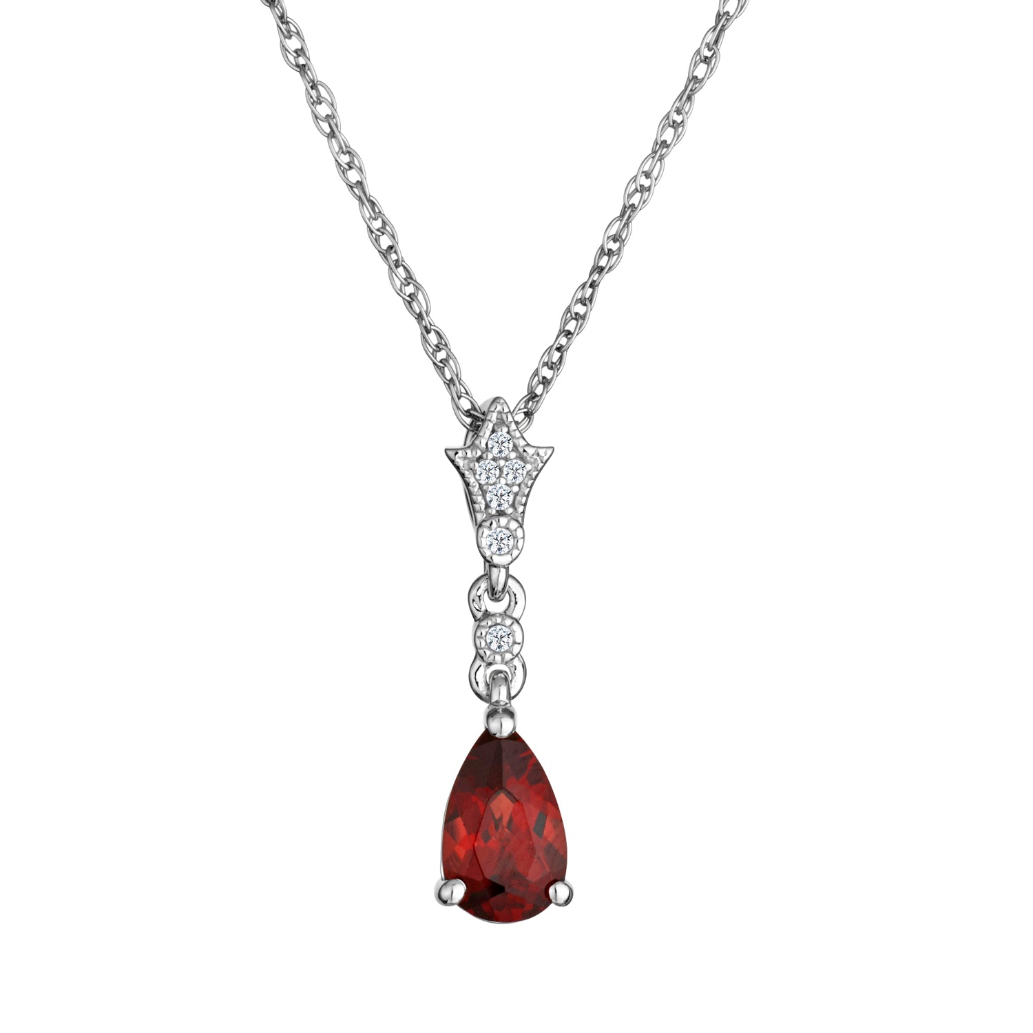 CREATED WHITE SAPPHIRE AND GARNET PENDANT, SILVER.....................NOW
