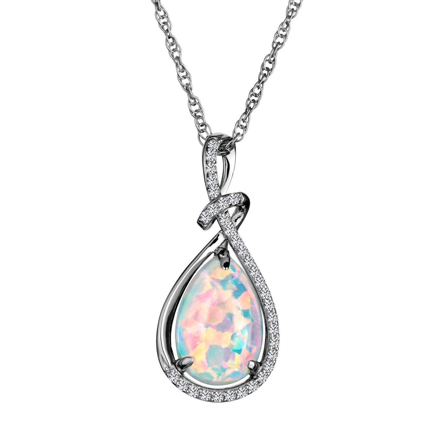 Created Opal & White Sapphire Pendant, Silver.......................NOW