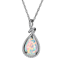 Created Opal & White Sapphire Pendant,  Sterling Silver. Necklaces and Pendants. Griffin Jewellery Designs. 