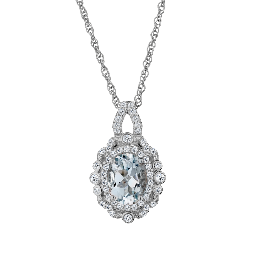 Genuine Aquamarine & White Sapphire Pendant