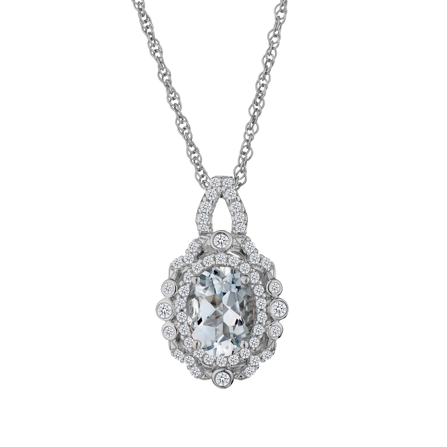 Genuine Aquamarine with White Sapphire Pendant,  Sterling Silver. Necklaces and Pendants. Griffin Jewellery Designs. 