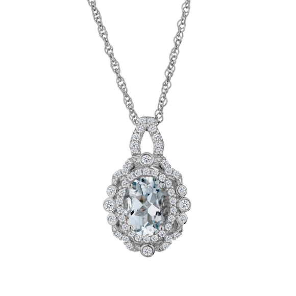 Genuine Aquamarine with White Sapphire Pendant,  Sterling Silver. Necklaces and Pendants. Griffin Jewellery Designs. 