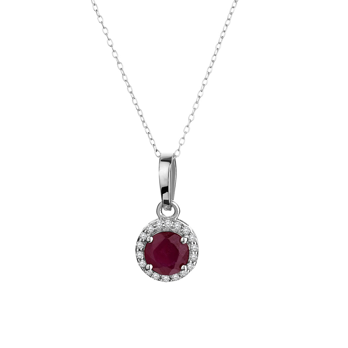 GENUINE RUBY AND WHITE ZIRCONIA PENDANT, SILVER.................NOW
