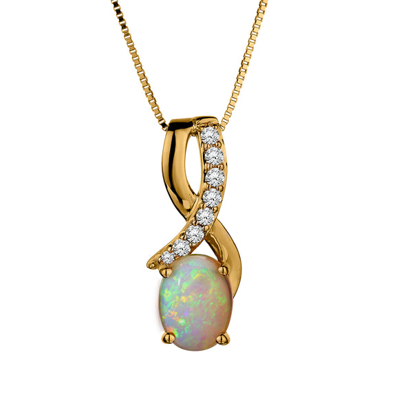 .84 Carat Ethiopian Opal and .11 Carat Diamond Pendant,  10kt Yellow Gold. Necklaces and Pendants. Griffin Jewellery Designs. 