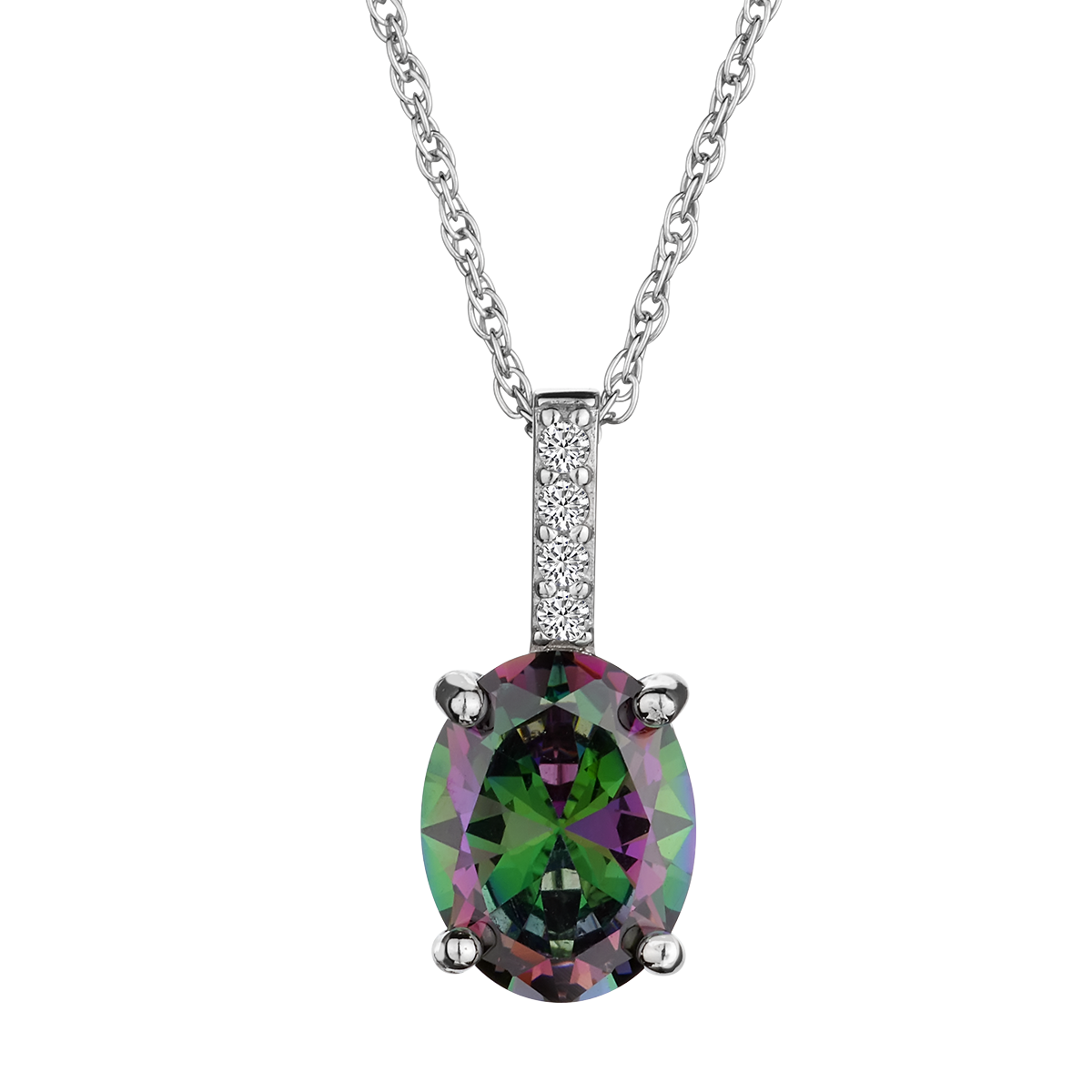 Created Mystic Topaz & White CZ Pendant,  Sterling Silver. Necklaces and Pendants. Griffin Jewellery Designs. 