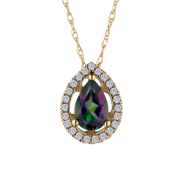 Genuine Mystic Topaz &.10 Carat Diamond Halo Pendant, 14kt Yellow Gold. Necklaces and Pendants. Griffin Jewellery Designs. 