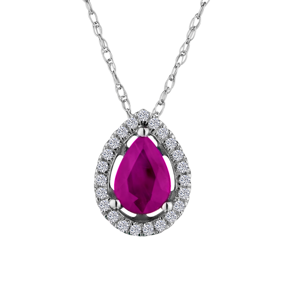 Genuine Ruby & .10 Carat of Diamonds Halo Pendant, 14kt White Gold.....................NOW