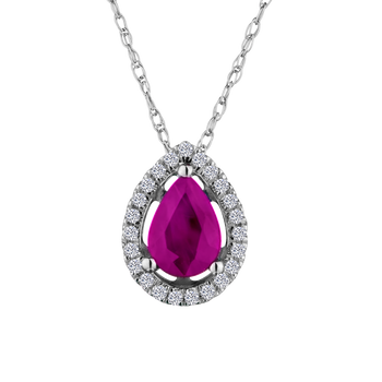 Genuine Ruby + .10 Carat Diamond Halo Pendant, 14kt White Gold. Necklaces and Pendants. Griffin Jewellery Designs. 