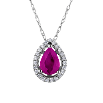 Genuine Ruby + .10 Carat Diamond Halo Pendant, 14kt White Gold. Necklaces and Pendants. Griffin Jewellery Designs. 