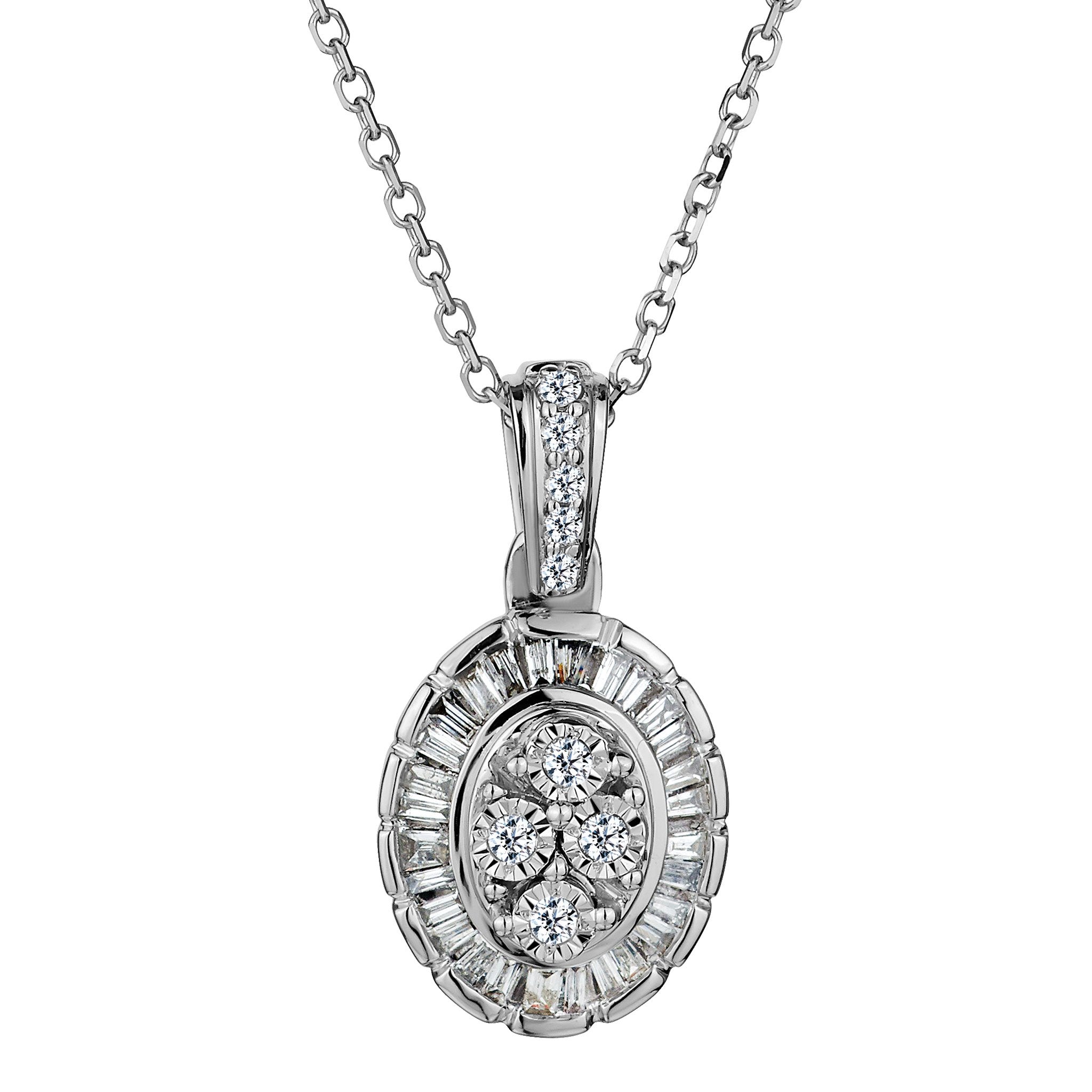 .15 Carat Diamond Oval With Halo Pendant,  10kt White Gold. Necklaces and Pendants. Griffin Jewellery Designs.