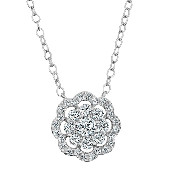 .40 Carat Diamond Pave Flower Pendant,  10kt White Gold. Necklaces and Pendants. Griffin Jewellery Designs. 