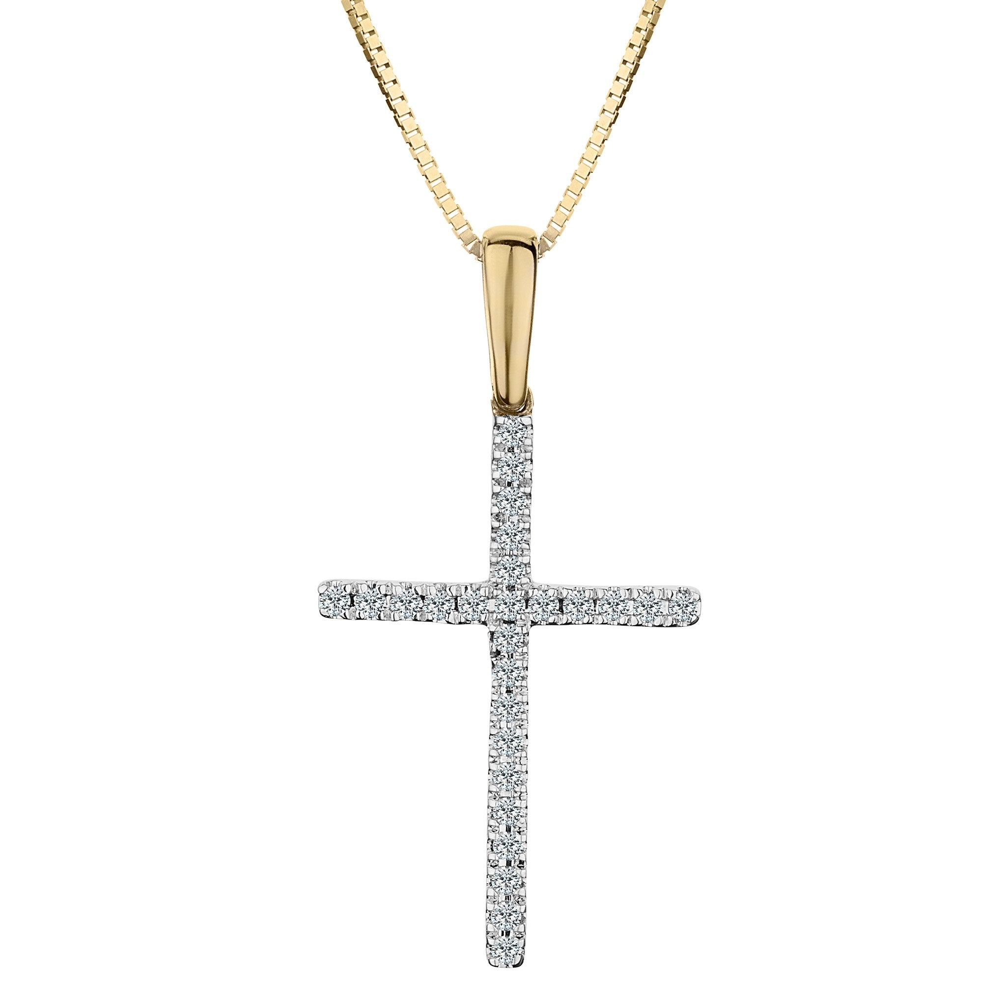.10 Carat Diamond Cross Pendant,  10kt Yellow Gold. Necklaces and Pendants. Griffin Jewellery Designs.