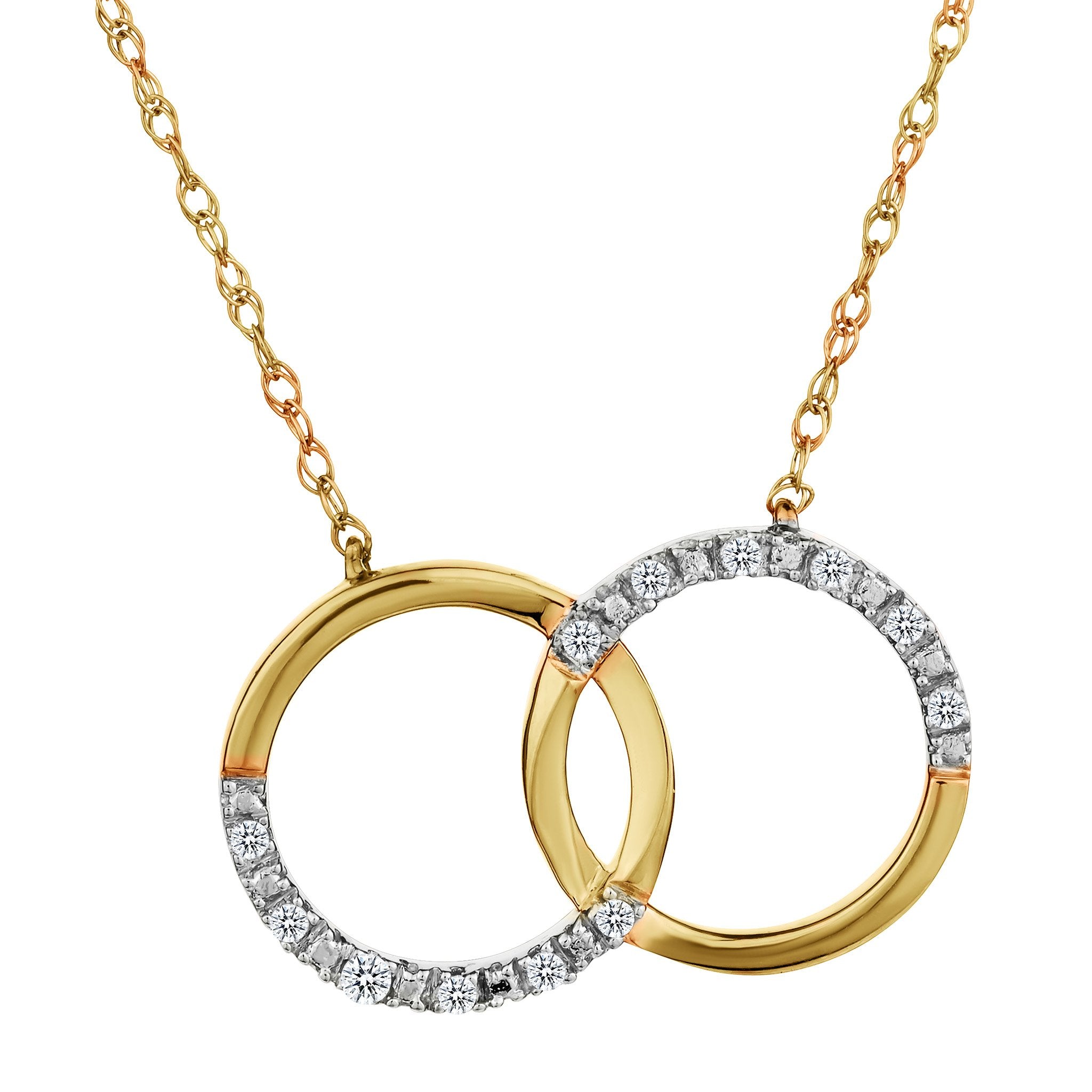 .05 CARAT DIAMOND "RINGS OF LOVE" PENDANT NECKLACE, 10kt YELLOW GOLD....................NOW