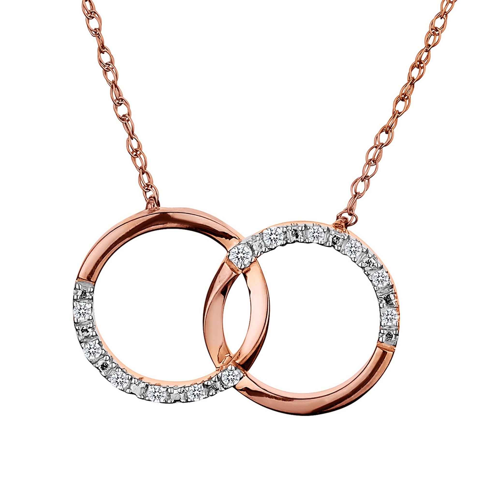 10kt Rose Gold  .05 Carat of Diamonds "Rings of Love" Pendant Necklace
