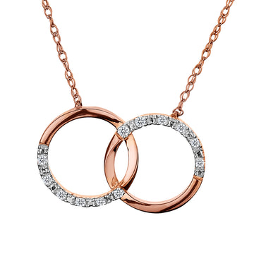 10kt Rose Gold  .05 Carat of Diamonds "Rings of Love" Pendant Necklace