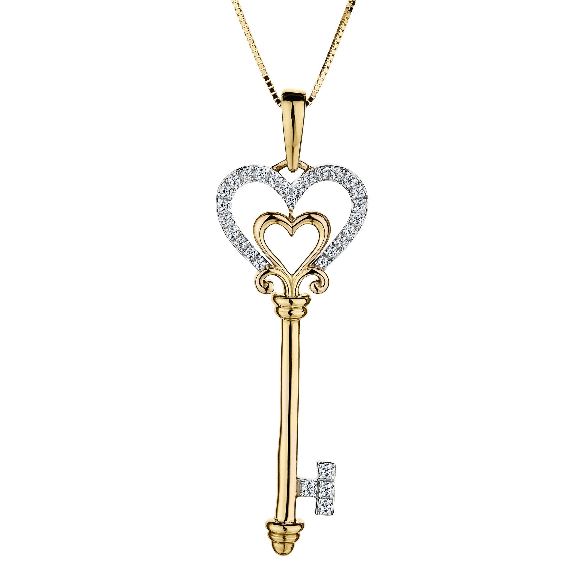 .15 Carat Diamond "Love Key" Pendant,  10kt Yellow Gold. Necklaces and Pendants. Griffin Jewellery Designs.