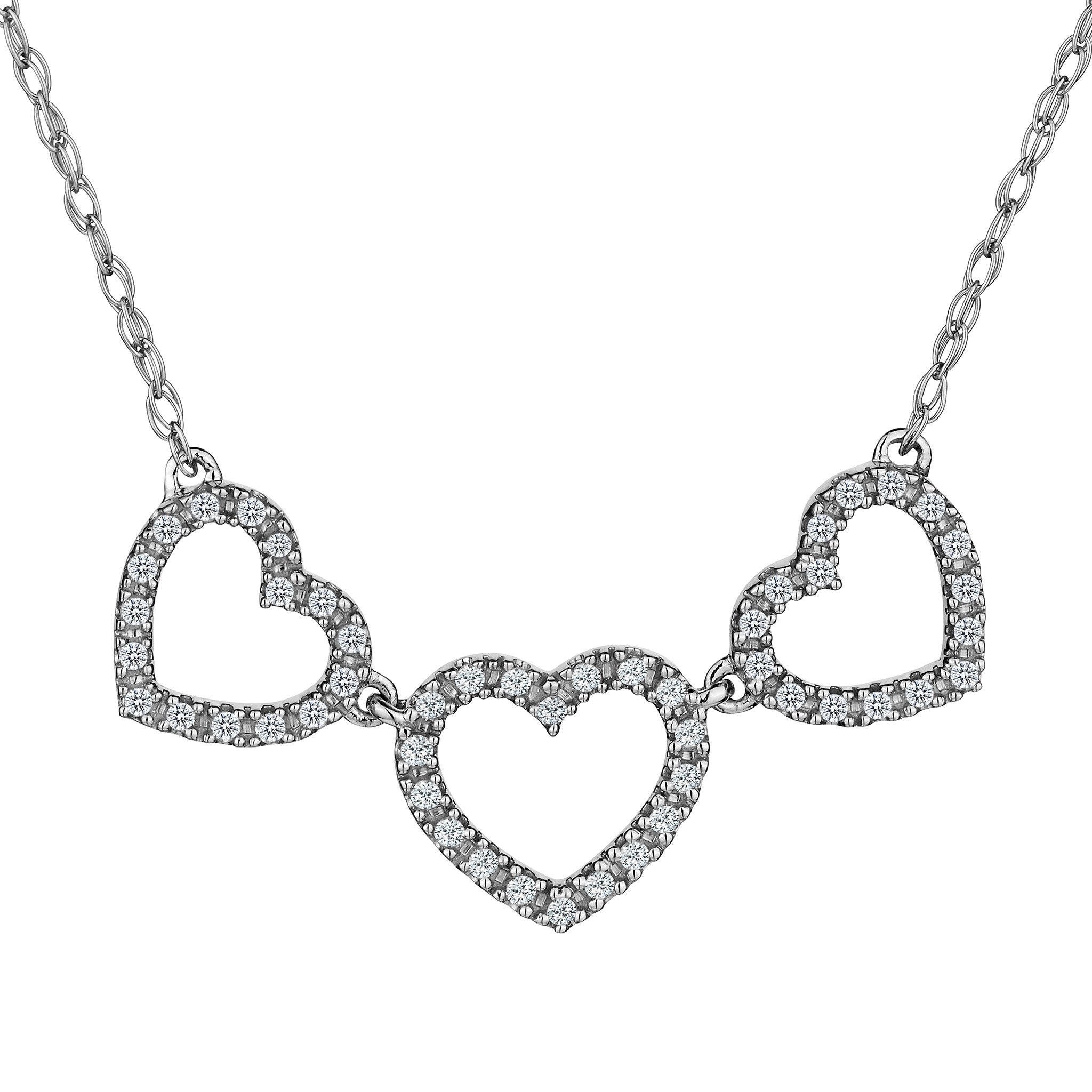 .45 Carat Diamond Three Hearts Pendant Necklace,  10kt White Gold. Necklaces and Pendants. Griffin Jewellery Designs. 
