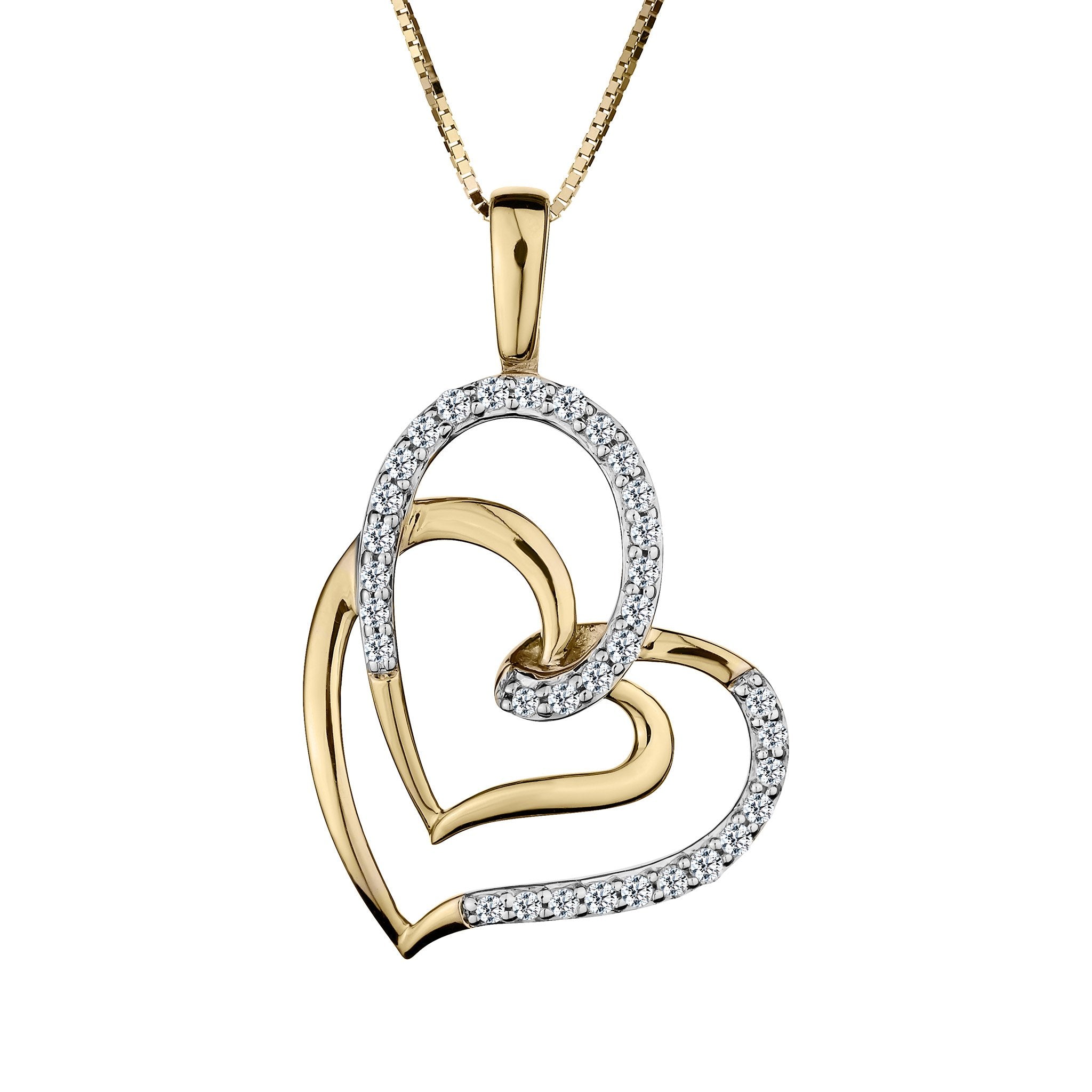 .16 Carat Diamond Double Heart Pendant,   10kt Yellow Gold. Necklaces and Pendants. Griffin Jewellery Designs.