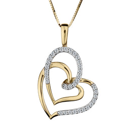 .16 Carat Diamond Double Heart Pendant,   10kt Yellow Gold. Necklaces and Pendants. Griffin Jewellery Designs.