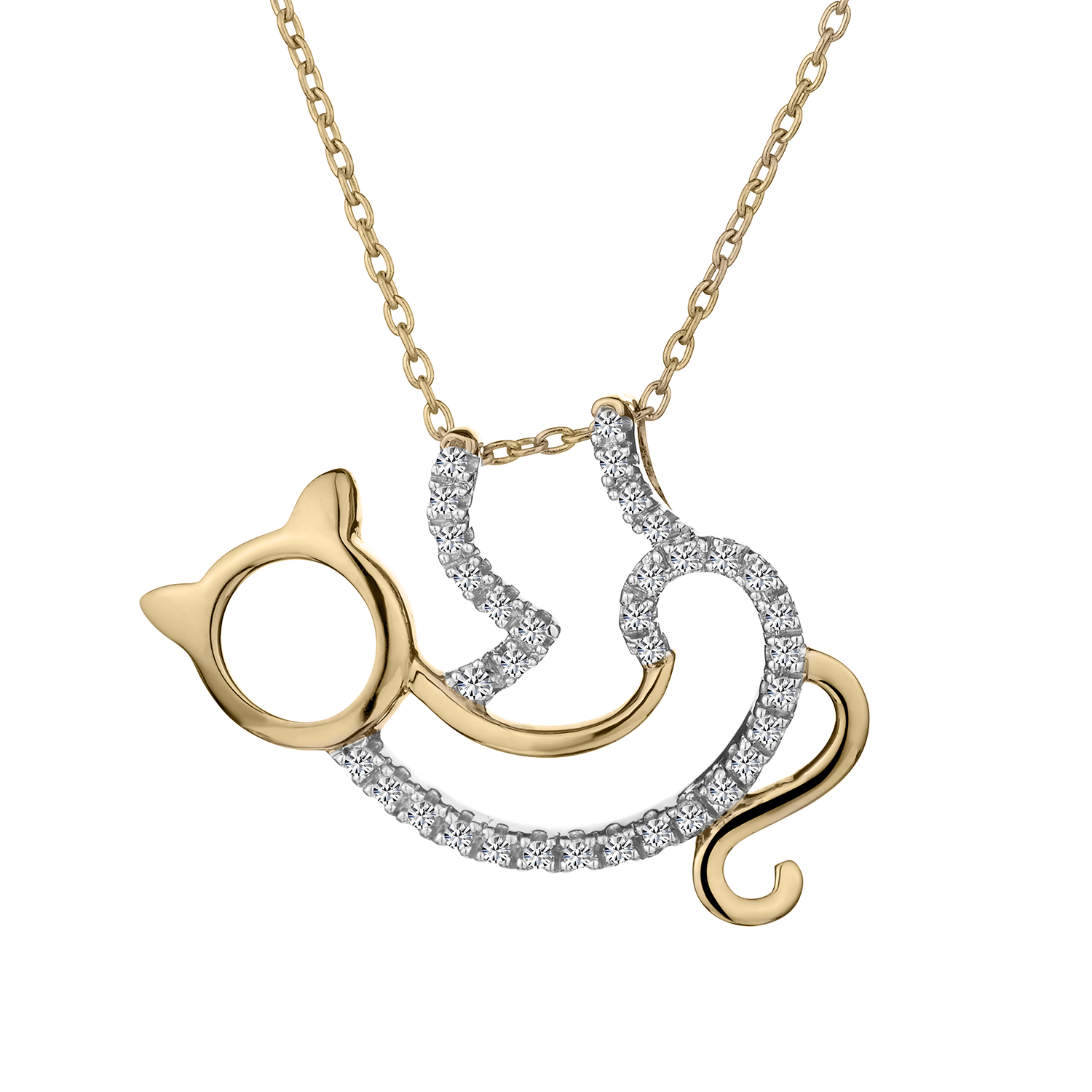 .10 Carat Diamond "Playful Cat",  10kt Yellow Gold. Necklaces and Pendants. Griffin Jewellery Designs.