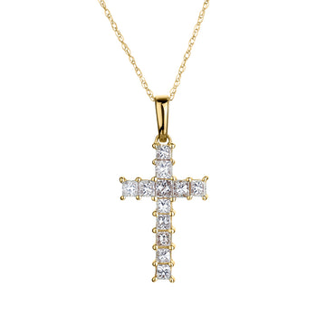 .50 Carat Princess Cut Diamond Cross Pendant,  14kt Yellow Gold. Necklaces and Pendants. Griffin Jewellery Designs. 