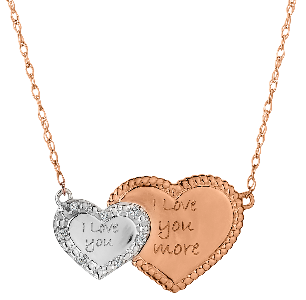 .03 Carat Diamond "I Love You, I Love You More" Double Heart Pendant, 10kt Rose Gold and Silver.......................NOW
