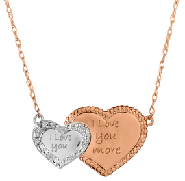 .03 Carat Diamond "I Love You, I Love You More" Double Heart Pendant,  10kt Rose Gold and Sterling Silver. Necklaces and Pendants. Griffin Jewellery Designs