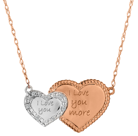 .03 Carat Diamond "I Love You, I Love You More" Double Heart Pendant,  10kt Rose Gold and Sterling Silver. Necklaces and Pendants. Griffin Jewellery Designs