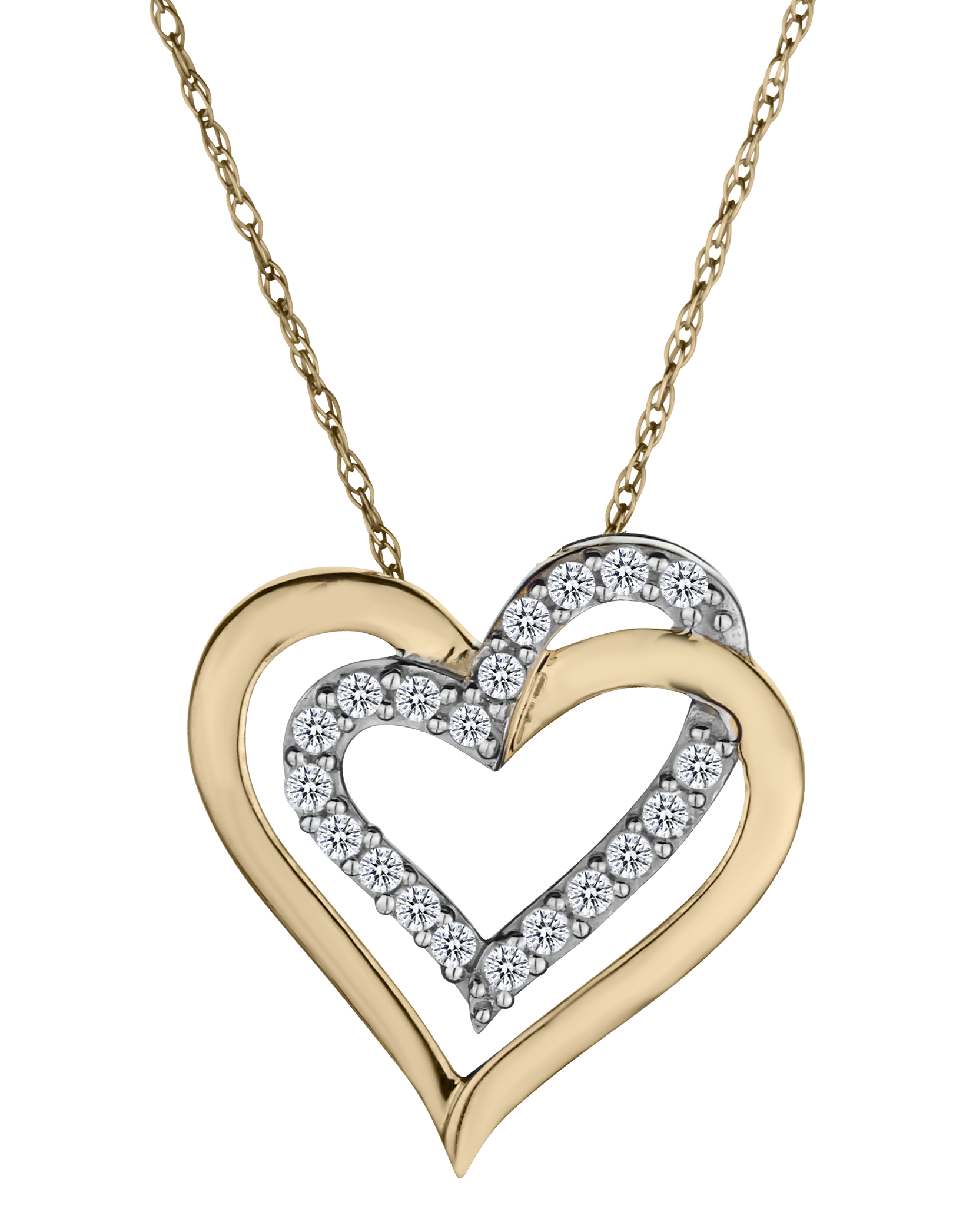.25 Carat Double Heart Diamond Pendant, 10kt Yellow Gold. Necklaces and Pendants. Griffin Jewellery Designs.