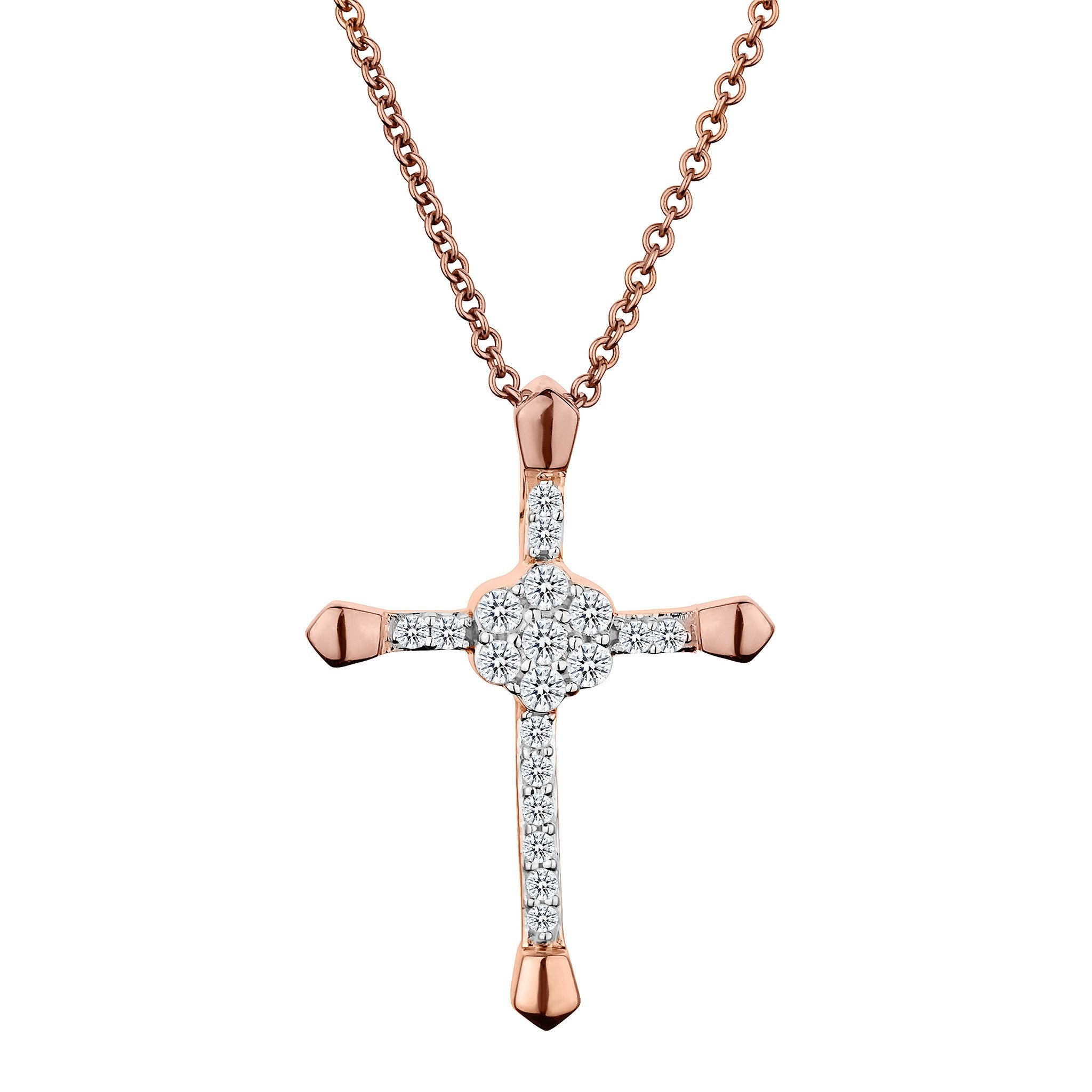 .15 Carat Diamond Cross Pendant,  10kt Rose Gold. Necklaces and Pendants. Griffin Jewellery Designs.