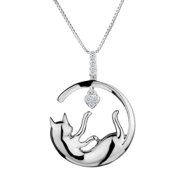 .05 Carat of Diamonds, "Playful Cat" Pendant, Silver.....................NOW