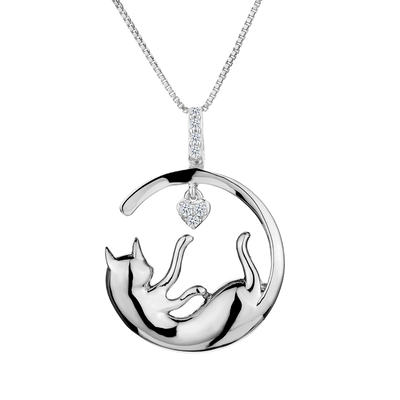 .05 Carat of Diamonds, "Playful Cat" Pendant, Silver.....................NOW