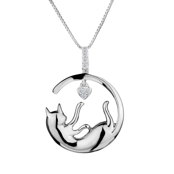 .05 Carat of Diamonds, "Playful Cat" Pendant, Silver.....................NOW