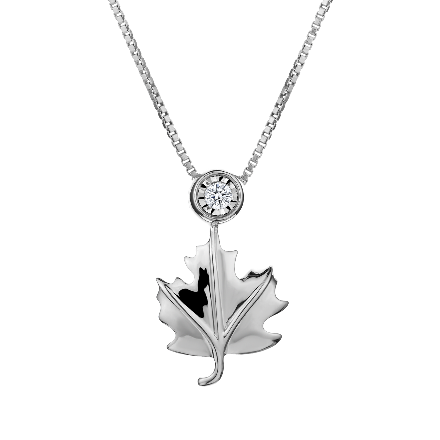 .03 Carat Diamond "Maple Leaf" Pendant, Silver. Necklaces and Pendants. Griffin Jewellery Designs