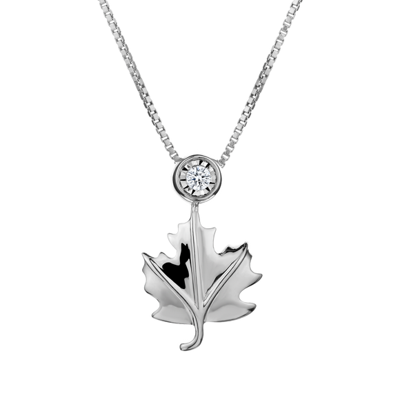 .03 Carat Diamond "Maple Leaf" Pendant, Silver. Necklaces and Pendants. Griffin Jewellery Designs