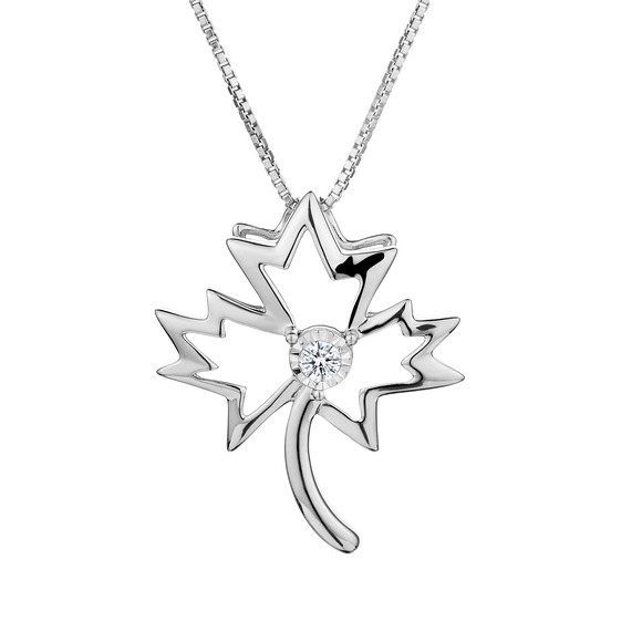 .05 Carat of Diamonds "Maple Leaf" Pendant, Silver......................NOW