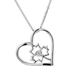 .03 Carat of Diamond Heart Maple Leaf Pendant, Silver......................NOW