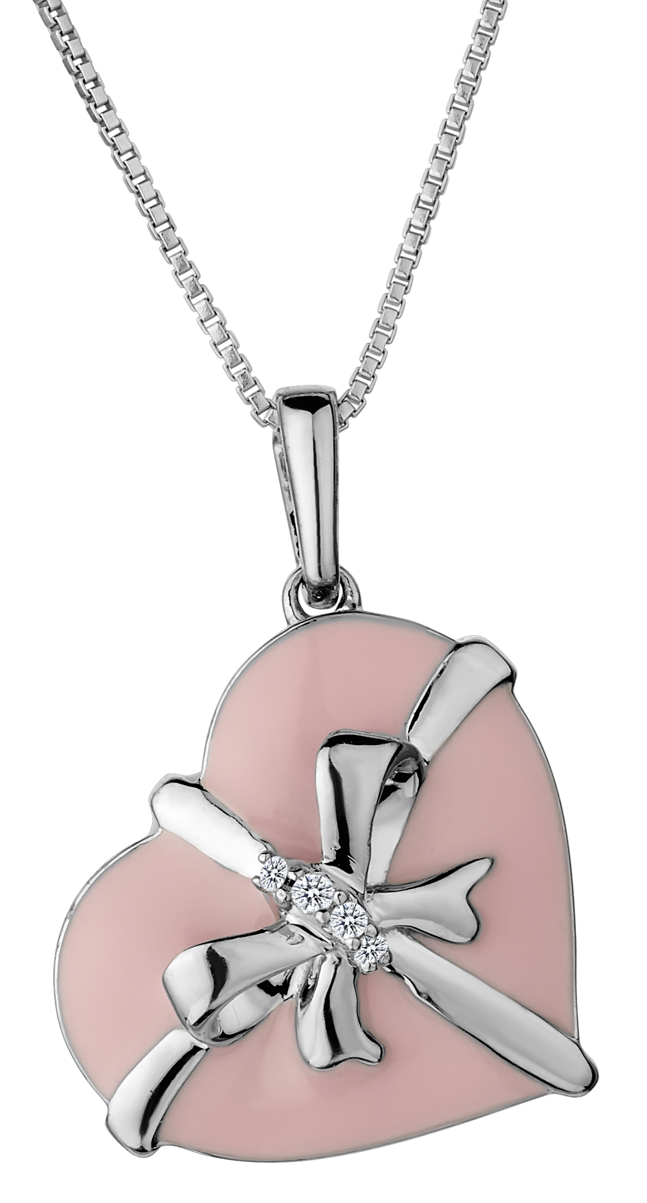 .02 Carat Diamond Ribbon Pink Heart Pendant, Sterling Silver. Necklaces and Pendants. Griffin Jewellery Designs