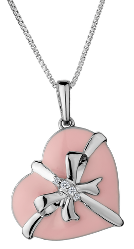 .02 Carat Diamond Ribbon Pink Heart Pendant, Sterling Silver. Necklaces and Pendants. Griffin Jewellery Designs