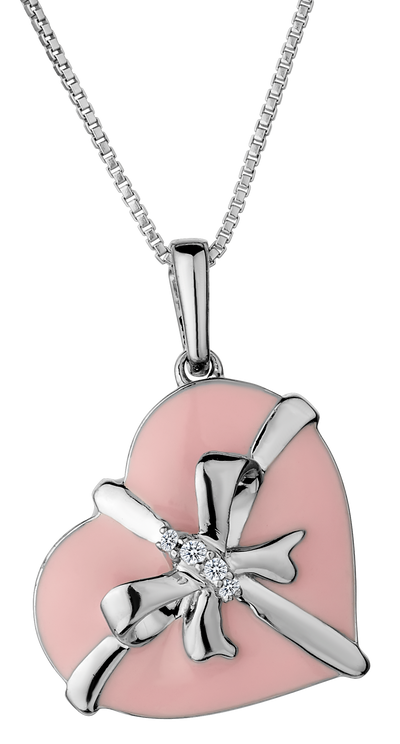 .02 Carat Diamond Ribbon Pink Heart Pendant, Sterling Silver. Necklaces and Pendants. Griffin Jewellery Designs