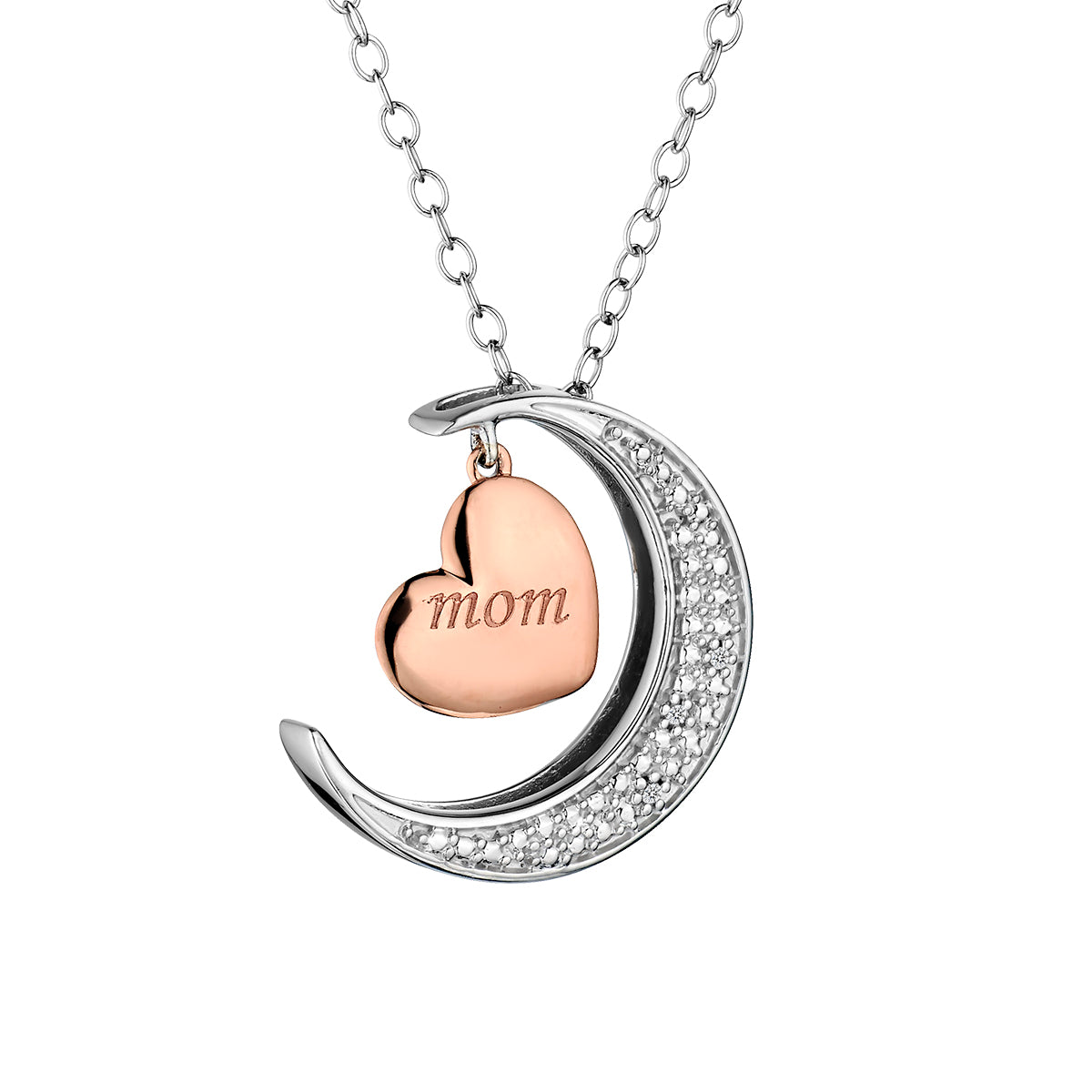 "I Love You To The Moon and Back" Diamond Pendant, 10kt Rose Gold and Sterling Silver.......................NOW