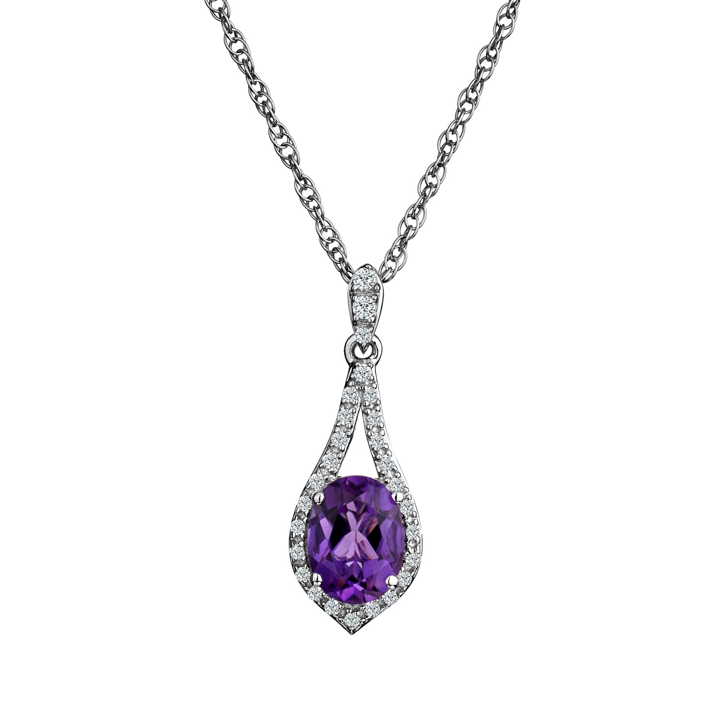AMETHYST AND CREATED WHITE SAPPHIRE PENDANT, SILVER....................NOW