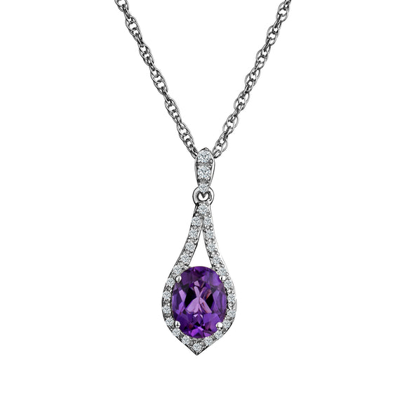 Amethyst and Created White Sapphire Pendant,  Sterling Silver. Necklaces and Pendants. Griffin Jewellery Designs. 