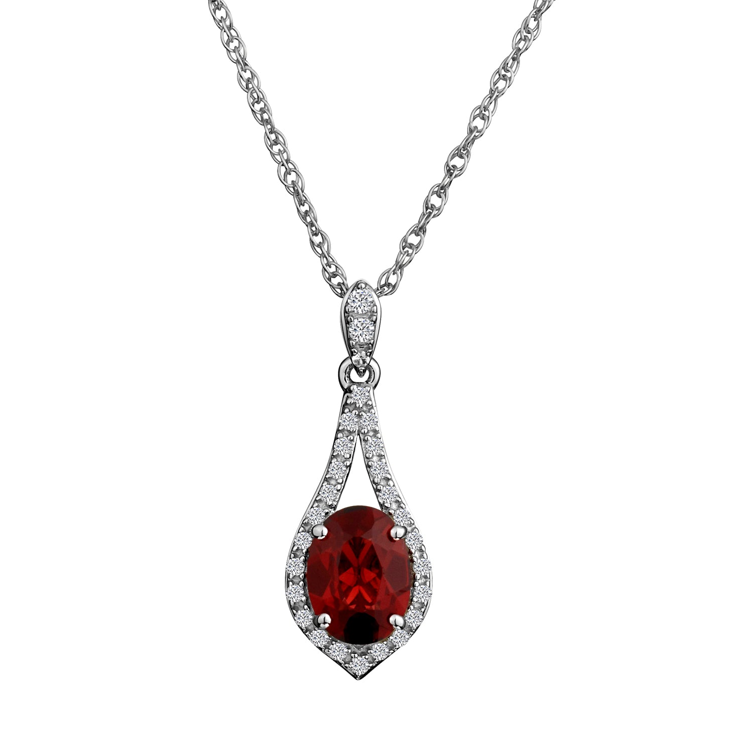 Garnet and Created White Topaz Pendant,  Sterling Silver. Necklaces and Pendants. Griffin Jewellery Designs. 