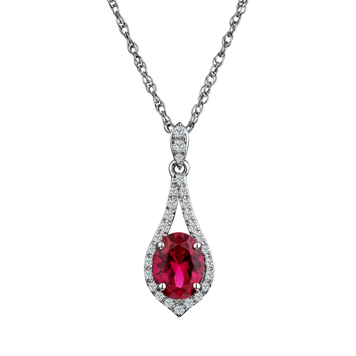 Created Ruby & White Sapphire Pendant, Silver.....................NOW