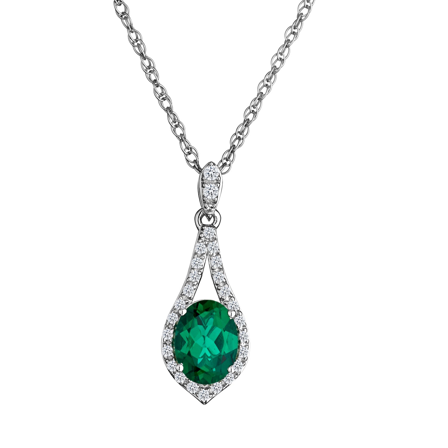 Created Emerald & Created White Sapphire Pendant, Silver......................NOW