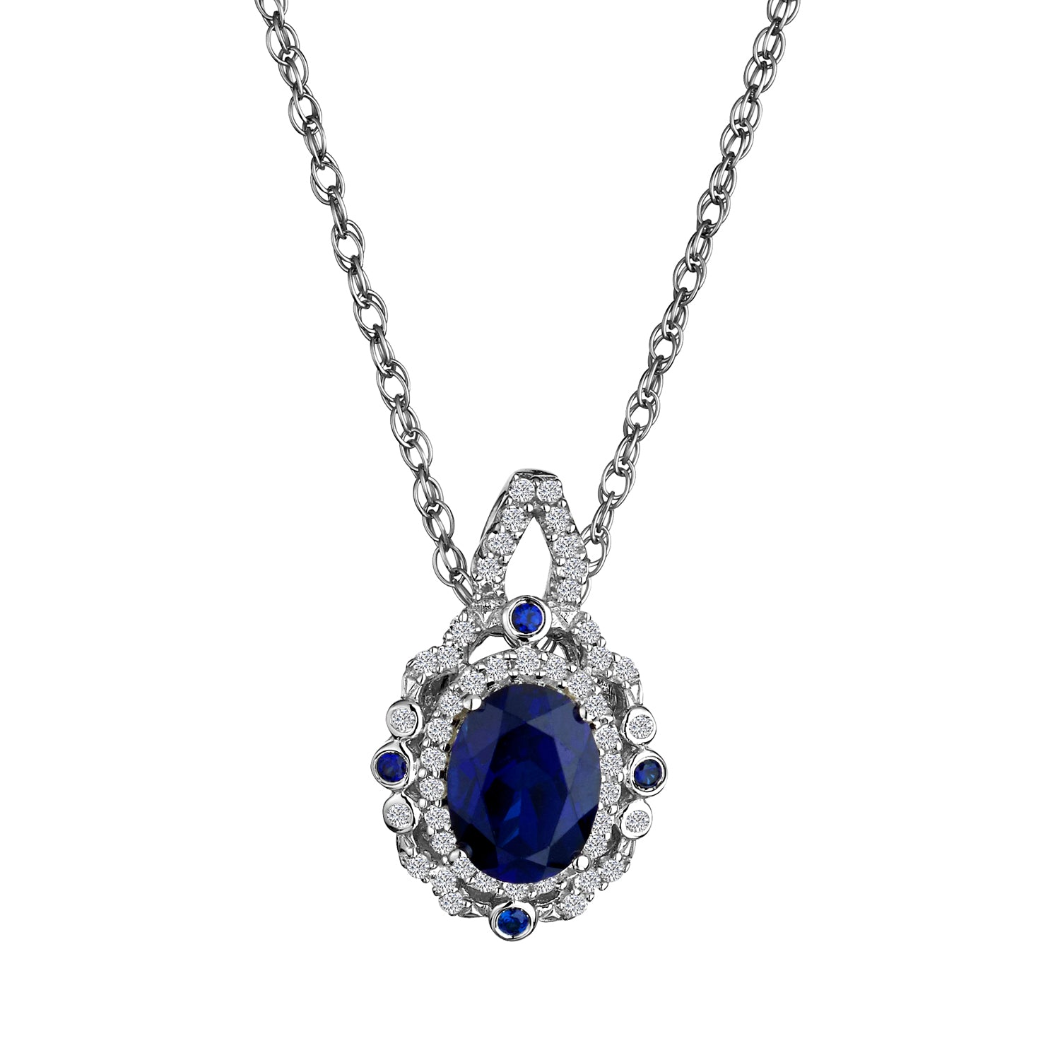 CREATED BLUE AND WHITE SAPPHIRE PENDANT, SILVER..................NOW