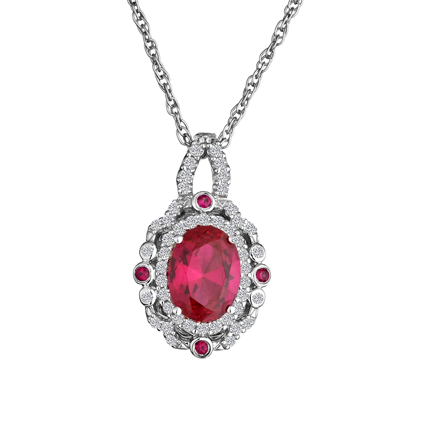 Created Ruby & Created White Sapphire Pendant,  Sterling Silver. Necklaces and Pendants. Griffin Jewellery Designs. 