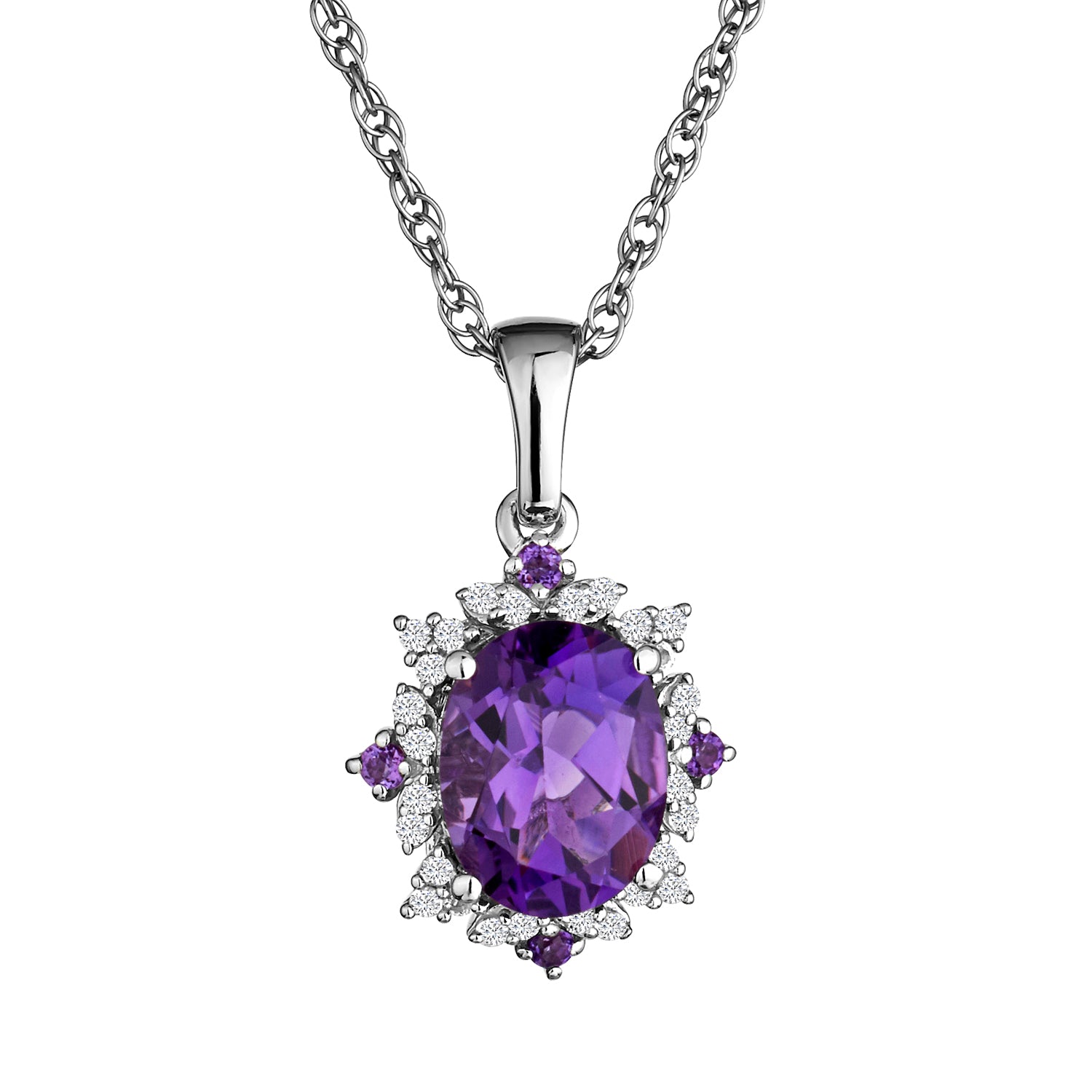 AMETHYST AND CREATED WHITE SAPPHIRE PENDANT, SILVER....................NOW