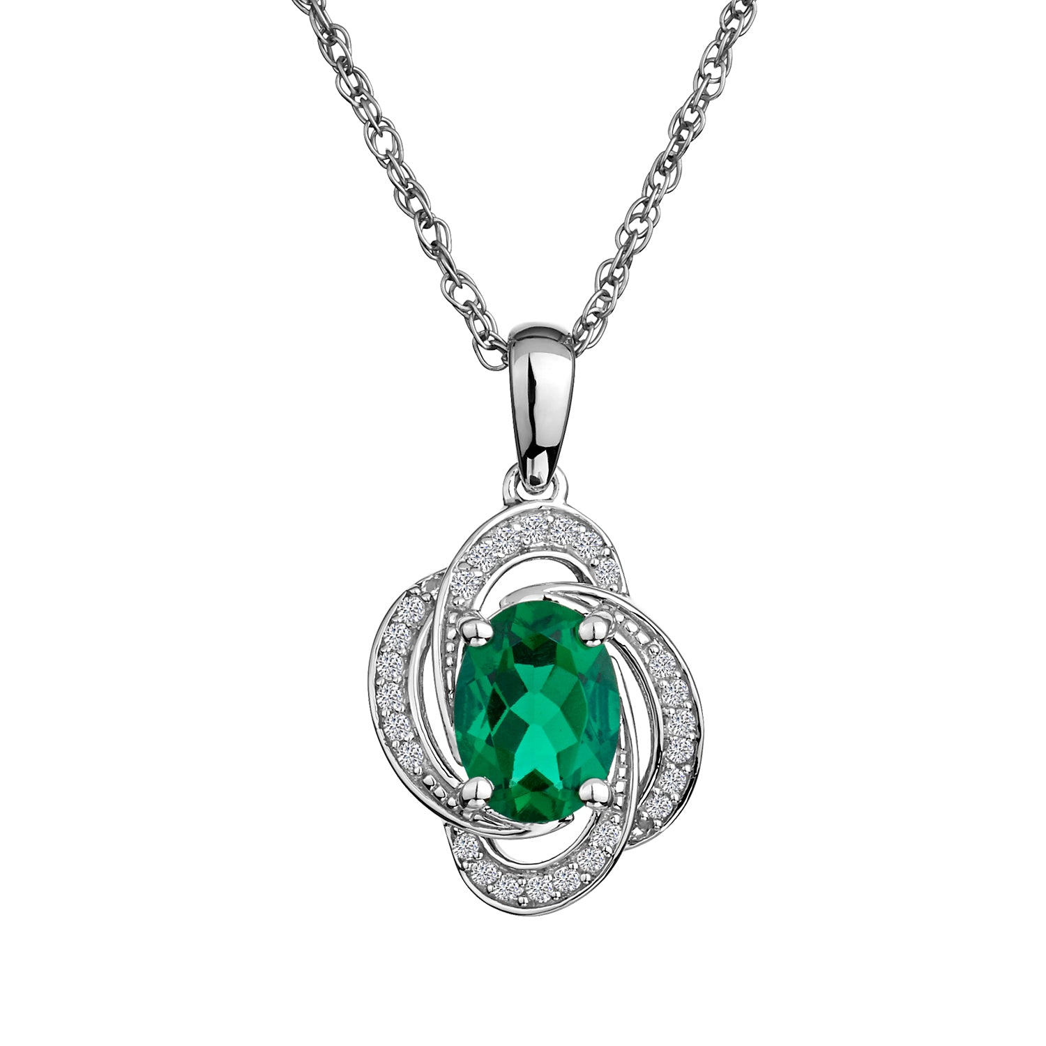 Created Emerald & Created White Sapphire Pendant, Silver......................NOW